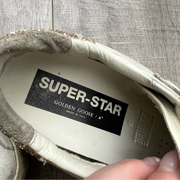 Golden Goose Superstar Sneakers Leather Snake Print Gold Glitter Heel Sz 38 (8) - Picture 9 of 16